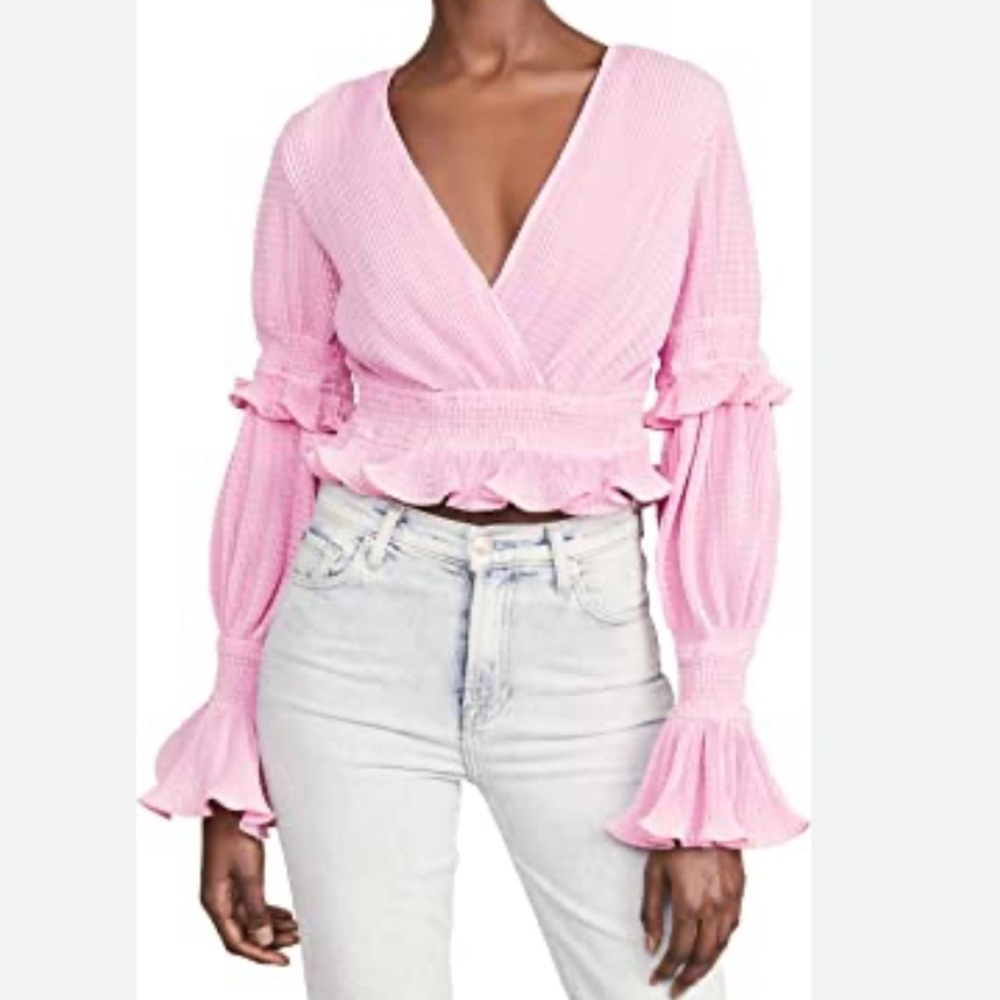 NWT KEEPSAKE THE LABEL PINK RUFFLE CROP FAUX WRAP TOP SIZE L